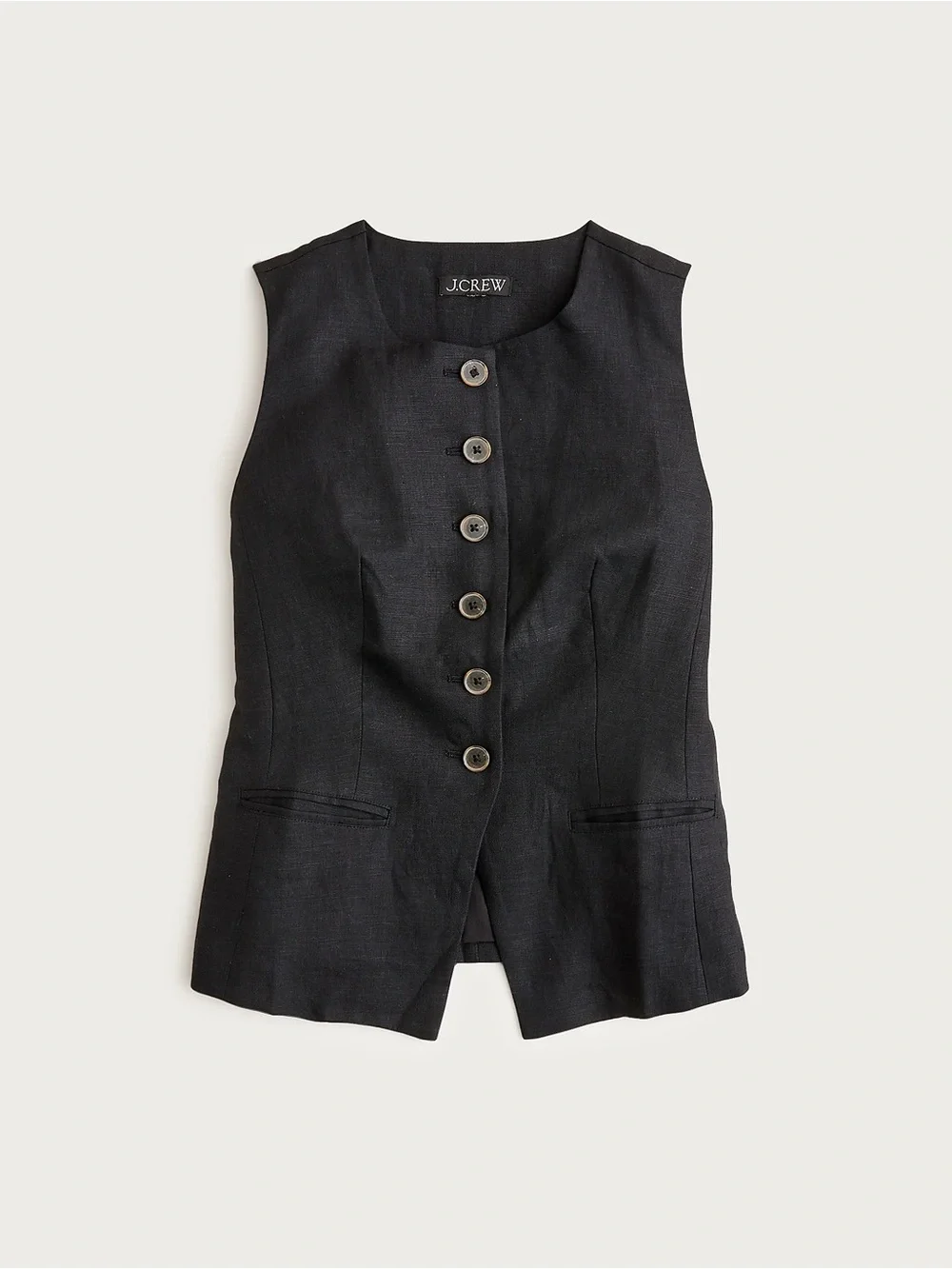 J. Crew Black Cutaway Linen Button-Front Vest